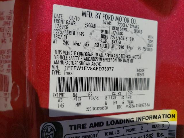 Photo 10 from auction – 2010 FORD F150 SUPER with VIN 1FTFW1EV8AFD33077