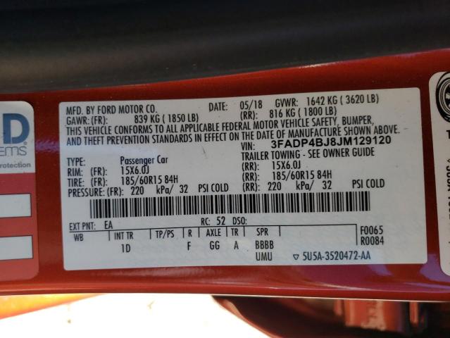 Photo 10 from auction – 2018 FORD FIESTA SE with VIN 3FADP4BJ8JM129120