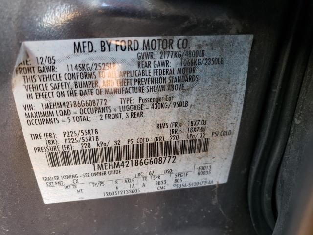Photo 10 from auction – 2006 MERCURY MONTEGO PR with VIN 1MEHM42186G608772