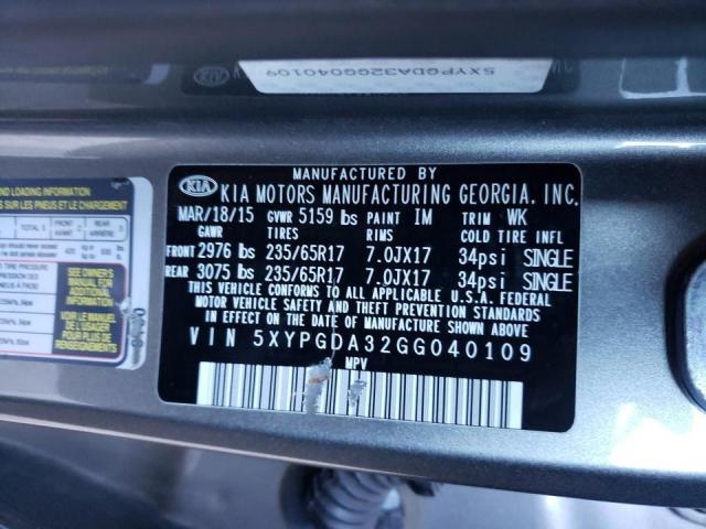 Photo 10 from auction – 2016 KIA SORENTO LX with VIN 5XYPGDA32GG040109