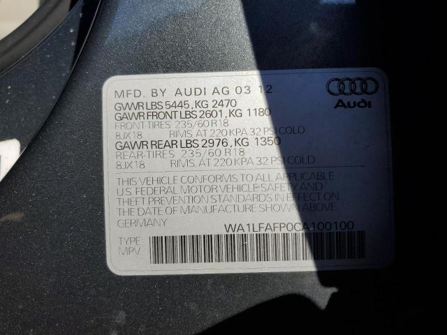 Photo 10 from auction – 2012 AUDI Q5 PREMIUM with VIN WA1LFAFP0CA100100