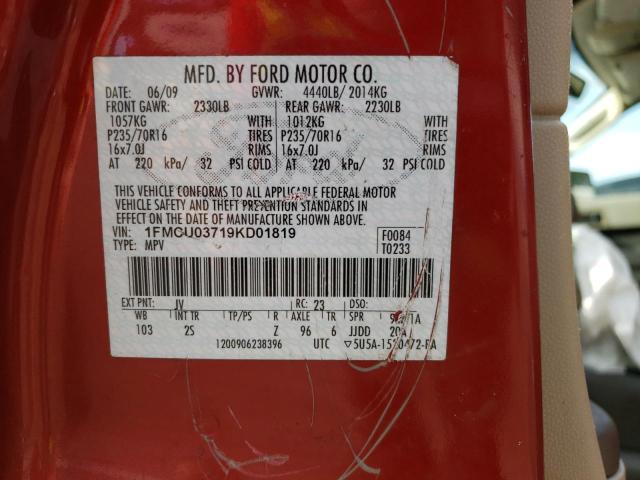 Photo 10 from auction – 2009 FORD ESCAPE XLT with VIN 1FMCU03719KD01819
