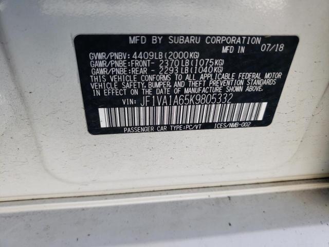 Photo 10 from auction – 2019 SUBARU WRX with VIN JF1VA1A65K9805332