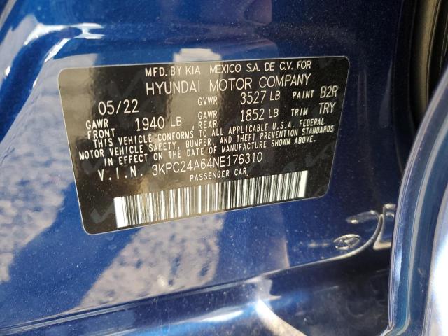 Photo 10 from auction – 2022 HYUNDAI ACCENT SE with VIN 3KPC24A64NE176310