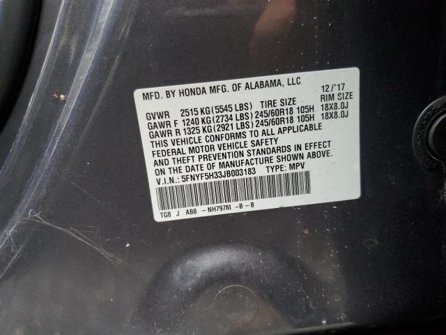 Photo 10 from auction – 2018 HONDA PILOT EX with VIN 5FNYF5H33JB003183