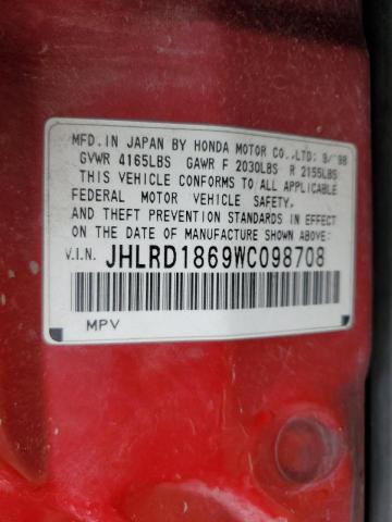 Photo 10 from auction – 1998 HONDA CR-V EX with VIN JHLRD1869WC098708