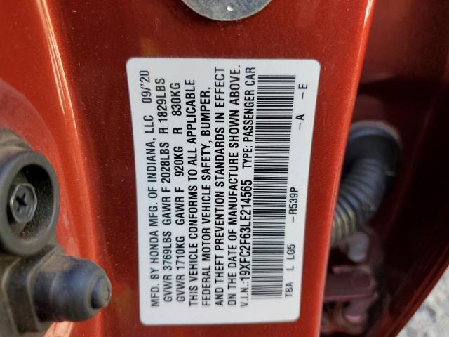 Photo 10 from auction – 2020 HONDA CIVIC LX with VIN 19XFC2F63LE214565