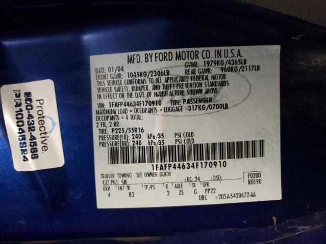 Photo 10 from auction – 2004 FORD MUSTANG with VIN 1FAFP44634F170910