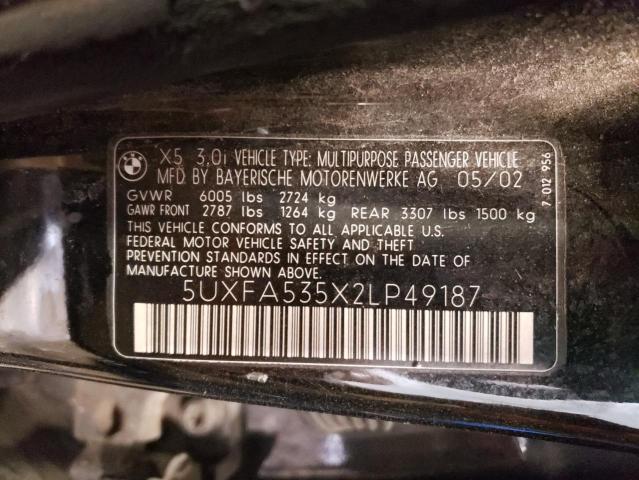 Photo 10 from auction – 2002 BMW X5 3.0I with VIN 5UXFA535X2LP49187