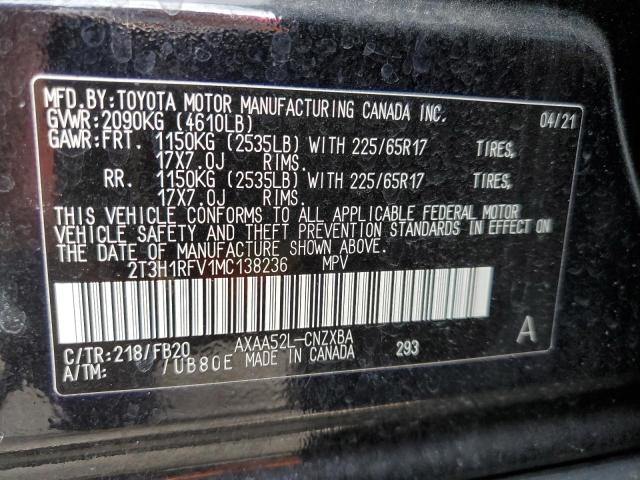 Photo 10 from auction – 2021 TOYOTA RAV4 LE with VIN 2T3H1RFV1MC138236