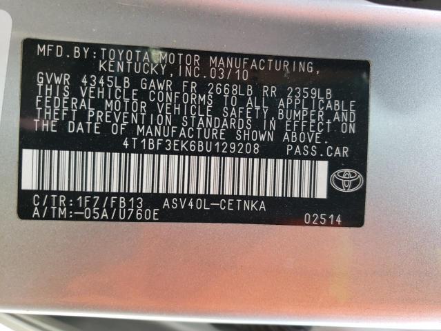 Photo 10 from auction – 2011 TOYOTA CAMRY BASE with VIN 4T1BF3EK6BU129208