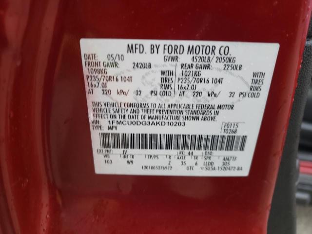 Photo 10 from auction – 2010 FORD ESCAPE XLT with VIN 1FMCU0DG3AKD10203
