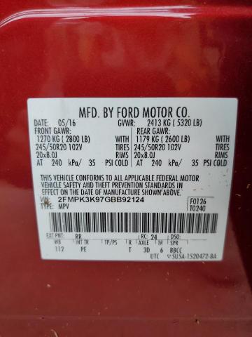 Photo 10 from auction – 2016 FORD EDGE TITAN with VIN 2FMPK3K97GBB92124