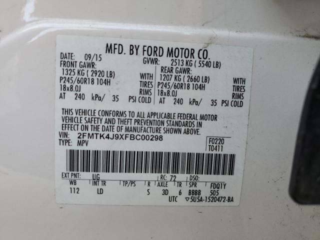 Фото 10 с аукциона – 2015 FORD EDGE SEL с VIN 2FMTK4J9XFBC00298