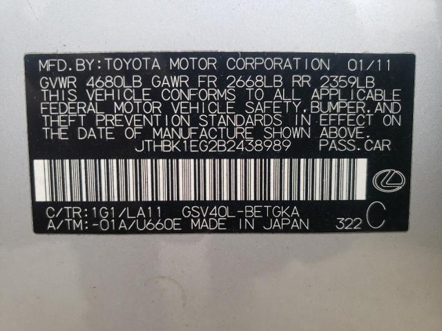 Photo 10 from auction – 2011 LEXUS ES 350 with VIN JTHBK1EG2B2438989