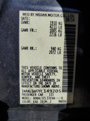 Photo 10 from auction – 2015 NISSAN ALTIMA 2.5 with VIN 1N4AL3AP7FC149205