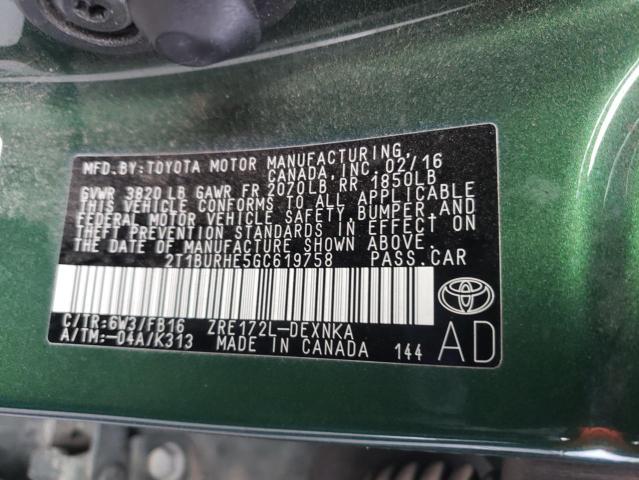 Photo 10 from auction – 2016 TOYOTA COROLLA L with VIN 2T1BURHE5GC619758