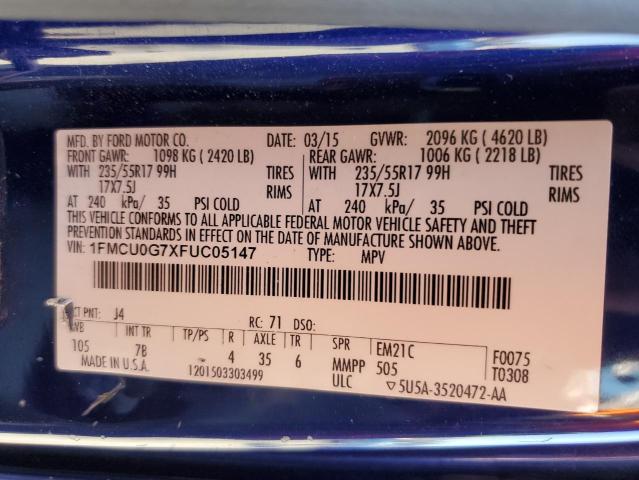 Photo 10 from auction – 2015 FORD ESCAPE SE with VIN 1FMCU0G7XFUC05147
