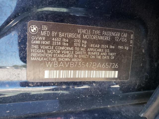 Photo 10 from auction – 2007 BMW 335 I with VIN WBAVB73547PA65726
