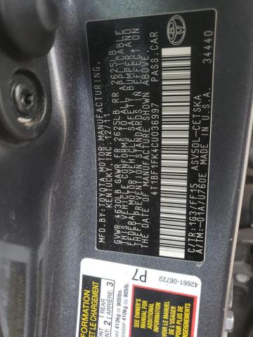 Photo 10 from auction – 2012 TOYOTA CAMRY BASE with VIN 4T1BF1FK4CU036997