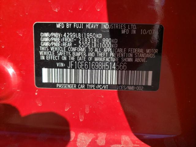 Foto 10 de la subasta – 2008 SUBARU IMPREZA 4W con VIN JF1GE61698H514566