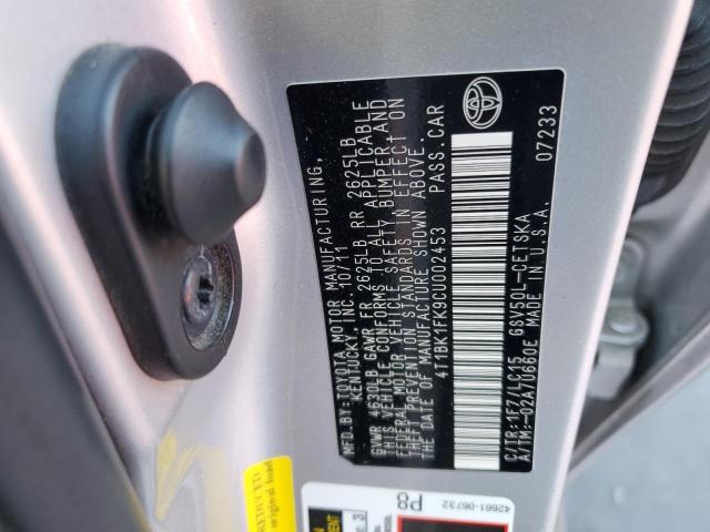 Photo 10 from auction – 2012 TOYOTA CAMRY SE with VIN 4T1BK1FK9CU002453
