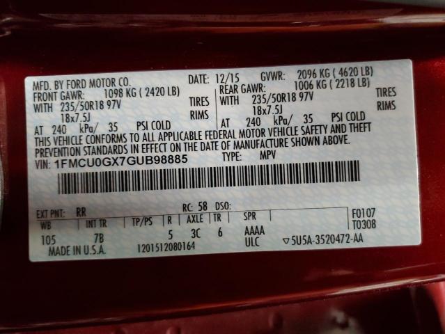 Photo 10 from auction – 2016 FORD ESCAPE SE with VIN 1FMCU0GX7GUB98885