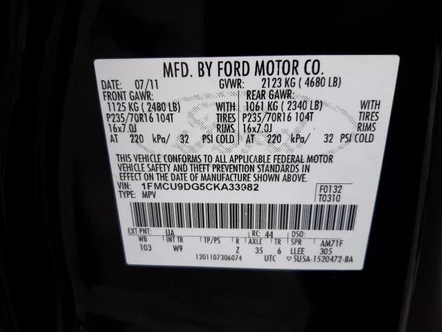Photo 10 from auction – 2012 FORD ESCAPE XLT with VIN 1FMCU9DG5CKA33982
