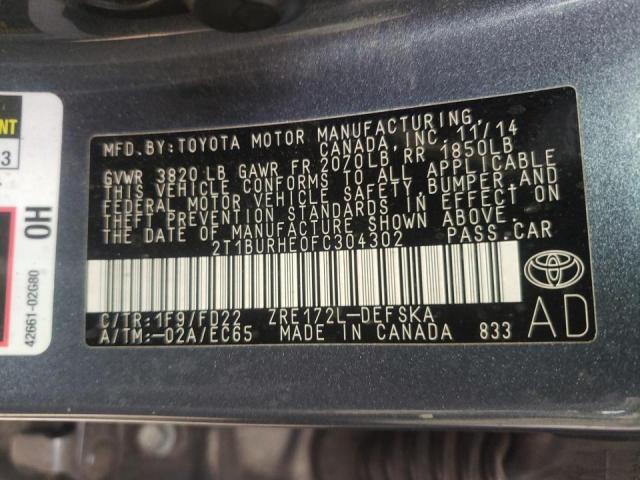 Photo 10 from auction – 2015 TOYOTA COROLLA L with VIN 2T1BURHE0FC304302