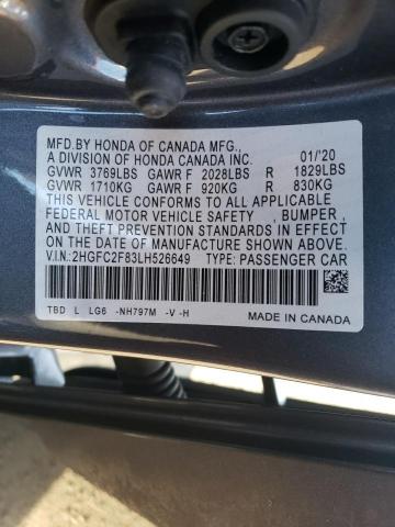 Photo 10 from auction – 2020 HONDA CIVIC with VIN 2HGFC2F83LH526649