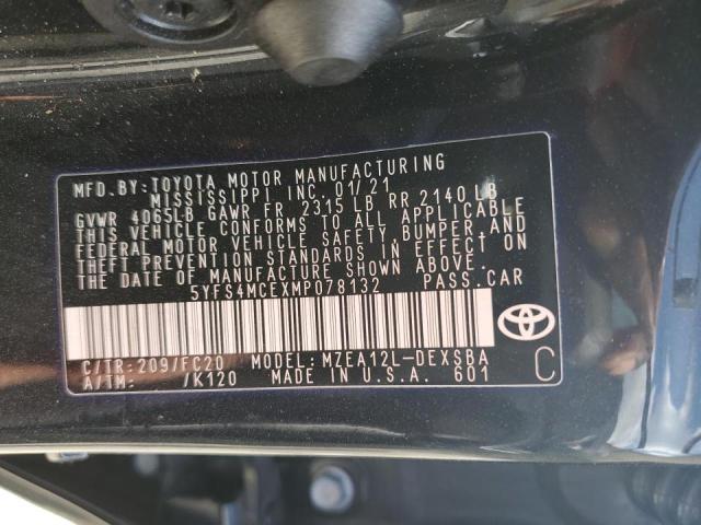 Photo 10 from auction – 2021 TOYOTA COROLLA SE with VIN 5YFS4MCEXMP078132
