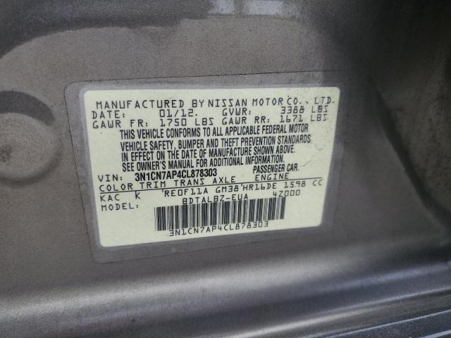 Photo 10 from auction – 2012 NISSAN VERSA S with VIN 3N1CN7AP4CL878303