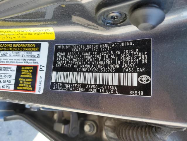 Foto 10 de la subasta – 2012 TOYOTA CAMRY BASE con VIN 4T1BF1FK2CU536785