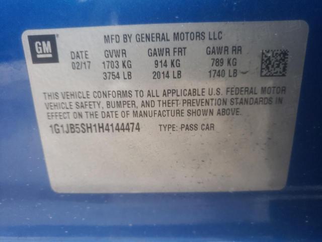 Photo 10 from auction – 2017 CHEVROLET SONIC LS with VIN 1G1JB5SH1H4144474