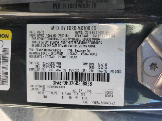 Photo 10 from auction – 2016 FORD FUSION SE with VIN 3FA6P0HD2GR358858