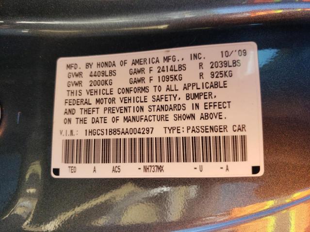 Photo 10 from auction – 2010 HONDA ACCORD EXL with VIN 1HGCS1B85AA004297