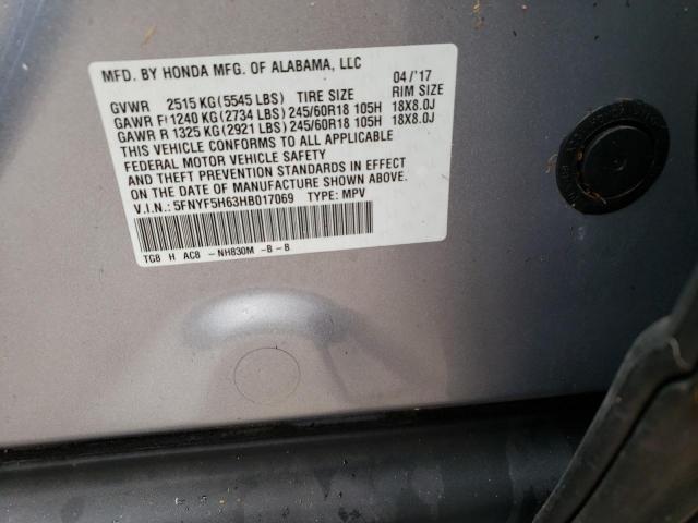 Photo 10 from auction – 2017 HONDA PILOT EXL with VIN 5FNYF5H63HB017069