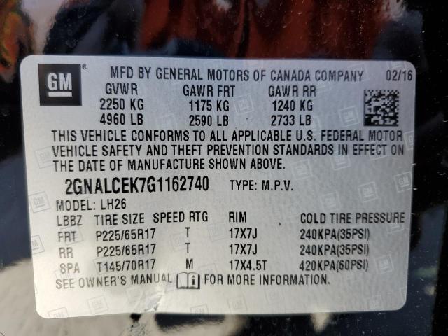 Photo 10 from auction – 2016 CHEVROLET EQUINOX LT with VIN 2GNALCEK7G1162740