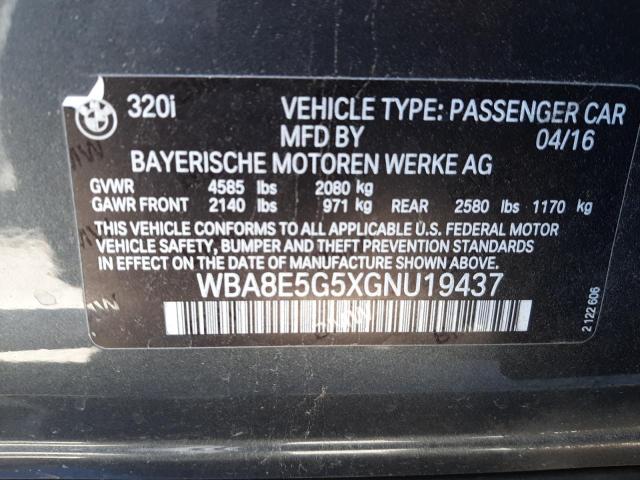 Photo 10 from auction – 2016 BMW 320 XI with VIN WBA8E5G5XGNU19437
