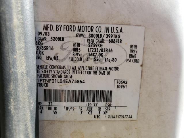 Photo 10 from auction – 2004 FORD F250 SUPER with VIN 1FTNF21L04EA75864