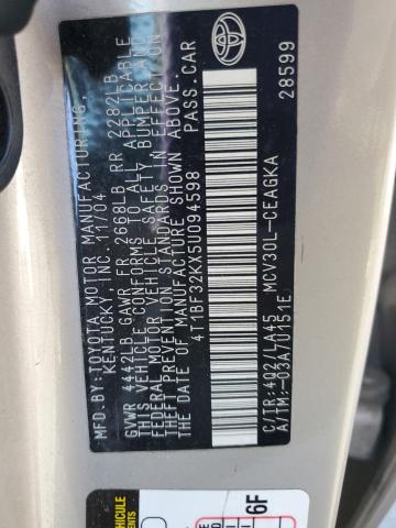 Photo 10 from auction – 2005 TOYOTA CAMRY LE with VIN 4T1BF32KX5U094598