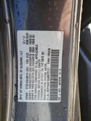 Photo 10 from auction – 2018 HONDA RIDGELINE with VIN 5FPYK3F72JB012177