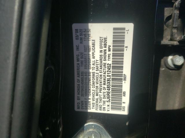 Photo 10 from auction – 2008 HONDA CR-V EX with VIN 5J6RE485X8L012452