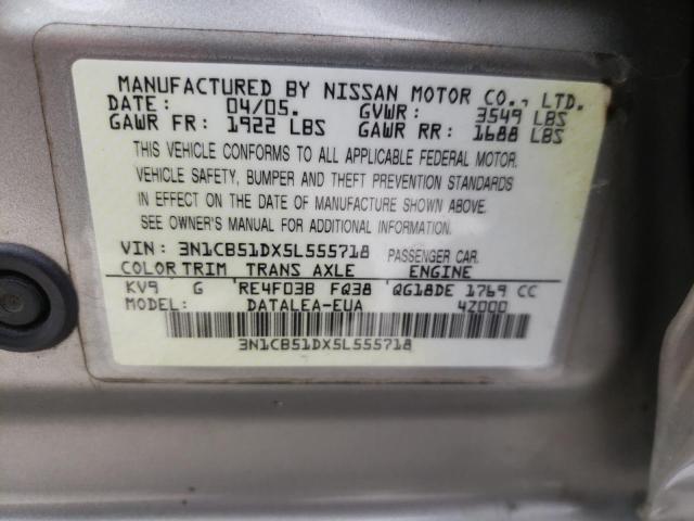 Photo 10 from auction – 2005 NISSAN SENTRA with VIN 3N1CB51DX5L555718