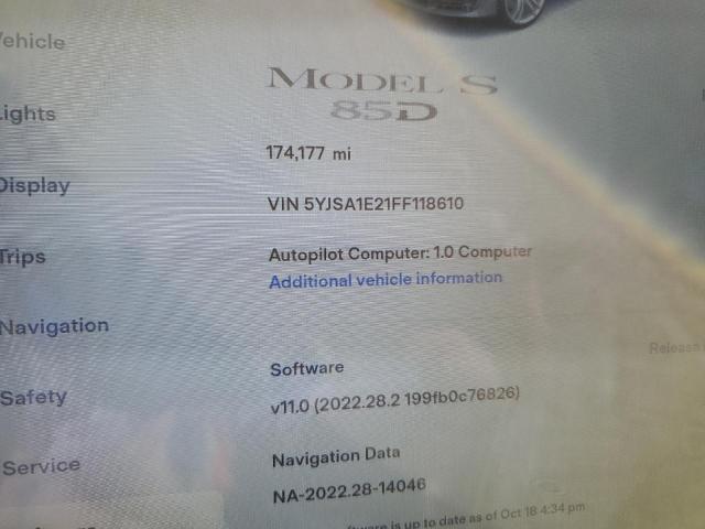 Photo 8 from auction – 2015 TESLA MODEL S with VIN 5YJSA1E21FF118610