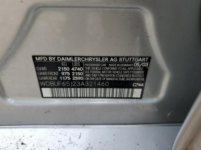 Photo 10 from auction – 2003 MERCEDES-BENZ E 320 with VIN WDBUF65J23A321460