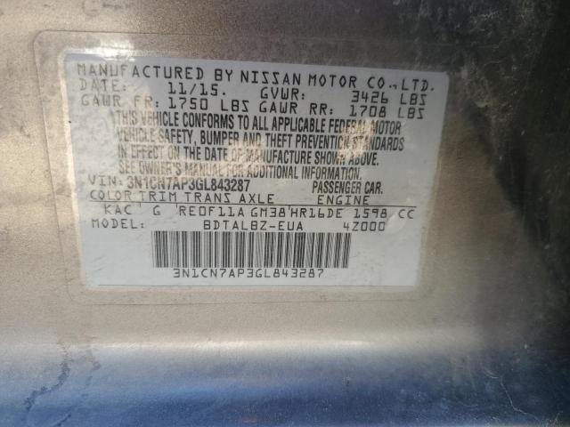 Photo 10 from auction – 2016 NISSAN VERSA S with VIN 3N1CN7AP3GL843287