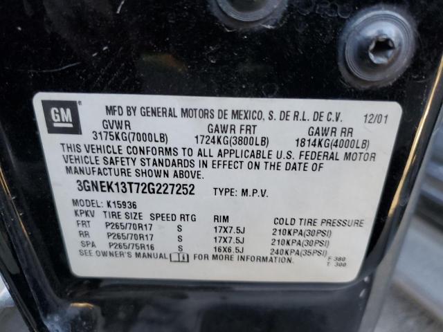 Photo 10 from auction – 2002 CHEVROLET AVALANCHE with VIN 3GNEK13T72G227252