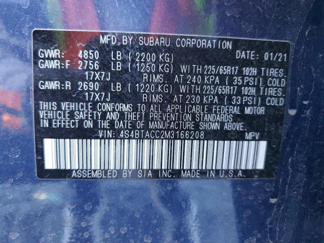Photo 10 from auction – 2021 SUBARU OUTBACK PR with VIN 4S4BTACC2M3166208