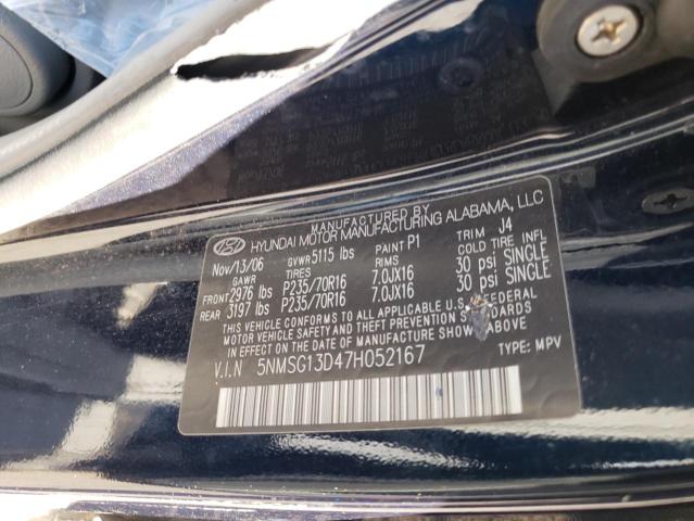 Photo 10 from auction – 2007 HYUNDAI SANTA FE G with VIN 5NMSG13D47H052167